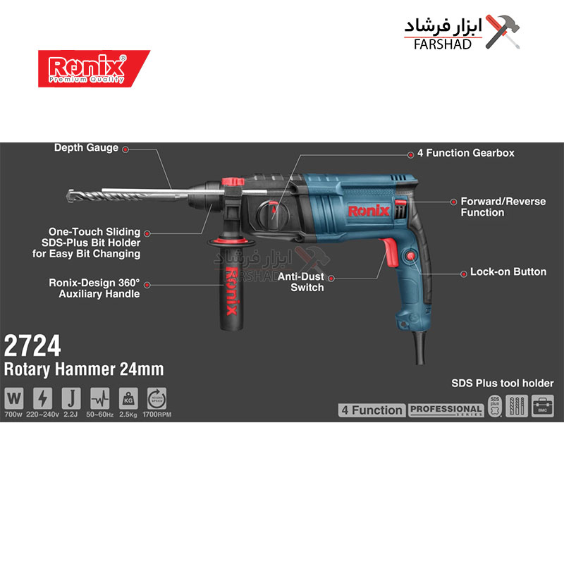 شرح جزئیات بتن کن 24 میلی‌متری700 وات رونیکس